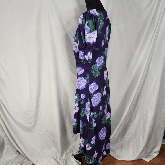 A NEW DAY Size Medium Purple Floral Recycled Polyester Hi-Low Ruched V-neck Maxi - Picture 6 of 16